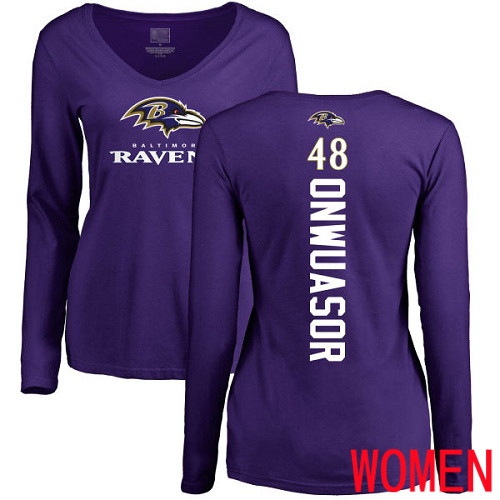 Baltimore Ravens Purple Women Patrick Onwuasor Backer NFL Football #48 Long Sleeve T Shirt